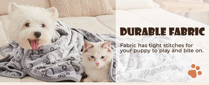 KEMORELA 3PCS Blankets Super Soft Fluffy Premium Fleece Pet Blanket Flannel Throw for Dog Puppy Cat Paw Brown Pink White