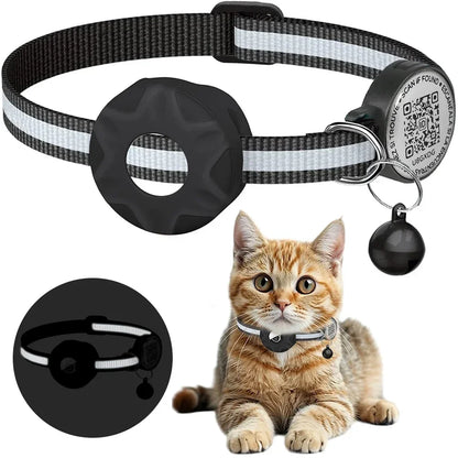 GPS Cat Collar Cats Accessories Cats Airtag Collar with QR ID Pet Tag Reflective Anti-Lost Tracker Air Tag Holder Kitten Collar