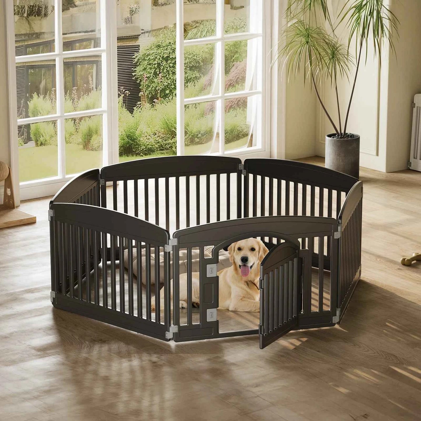 JHK Plastic Dog Playpen 6 Panel 24IN Expandable Durable Pet Fence for Medium Dogs Indoor Outdoor Folding Portable Puppy Playpen