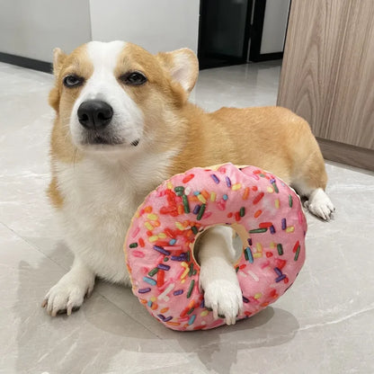 Plush Dog Toy Doughnut Pizza Shape Pet Squeaky Toys for Small Large Dogs Cleaning Teeth Puppy Chew Sound Toy Pet Supplies