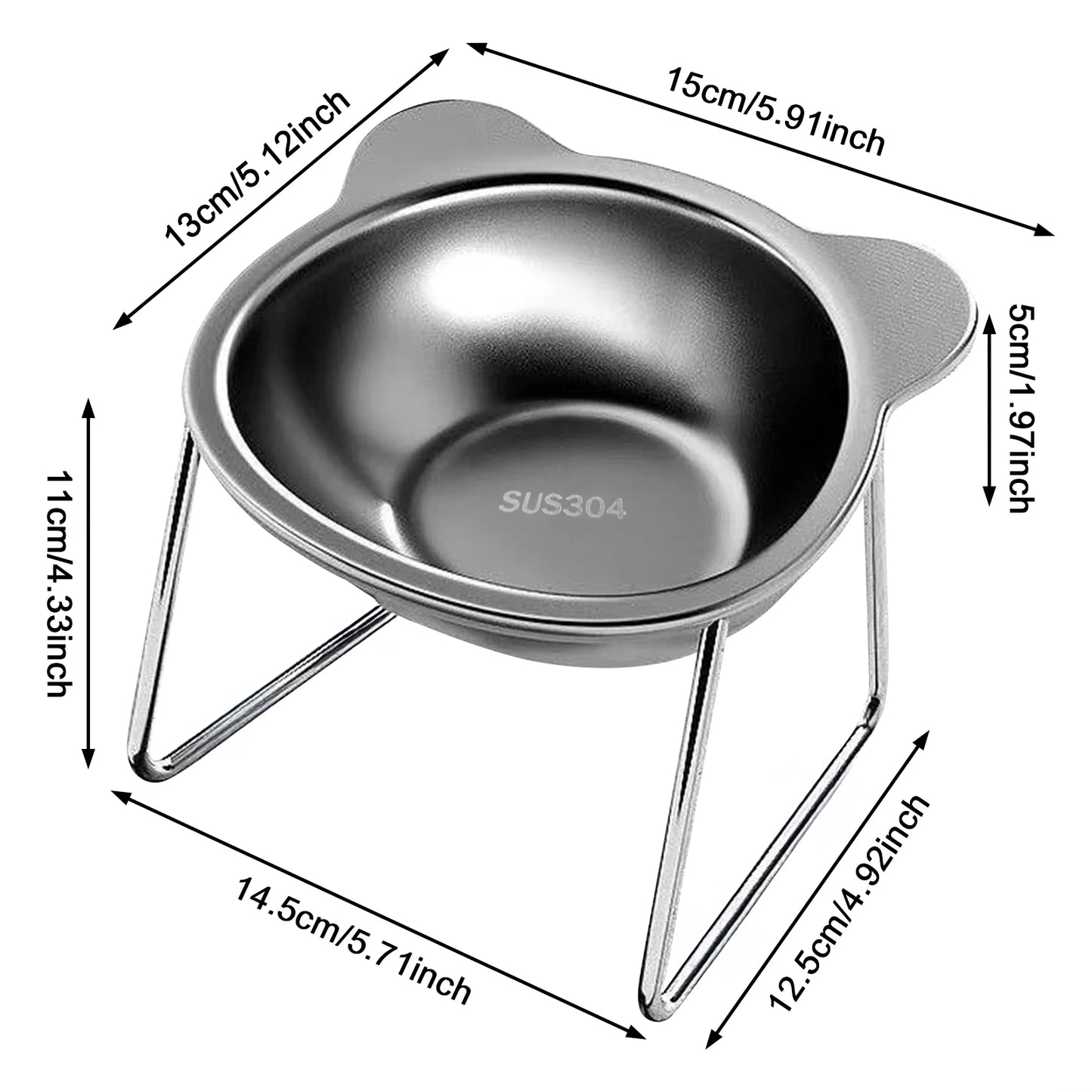 Elevated Cat Bowls for Small Dogs 5.9" Indoor Stainless Steel Raised Cat Bowl for Food Water 15° Titled Anti-Vomiting Dog Dishes