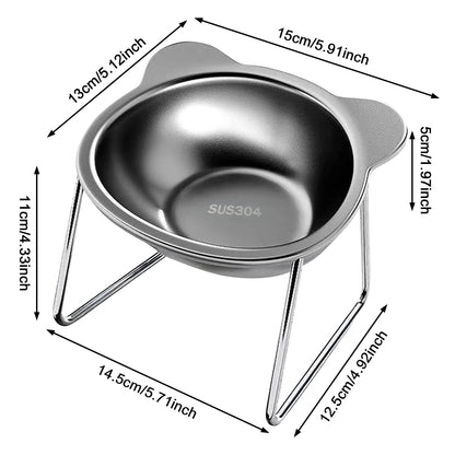Elevated Cat Bowls for Small Dogs 5.9" Indoor Stainless Steel Raised Cat Bowl for Food Water 15° Titled Anti-Vomiting Dog Dishes