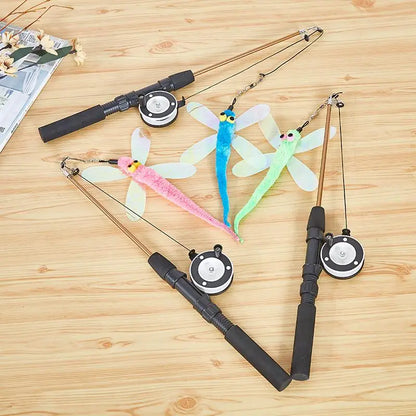 1Pc Telescopic Cat Fishing Rod Toy with Fish & Feathers, Interactive Funny Teaser Wand for Kitten Play