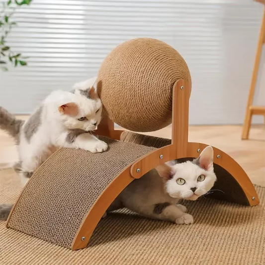 2 In 1, Cat Scratching Ball Wooden Cat Scratcher, Natural Sisal Scratch Board Scratching Column, Wear-Resistant Paw Wood Scraper