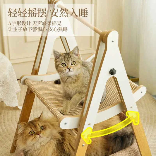 Meow Fairy Cat Hammock Swing Cat Nest with Two Layers of Hemp Mat, All-Season Cat Hanging Basket, Elevated Pet Rocking Bed
