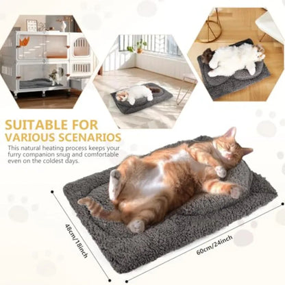 Self Warming Cat Bed Mat with U-Shaped Pillow - 24x18 Soft Thickened Thermal Cat Bed Machine Washable Heat Retention Pad for In