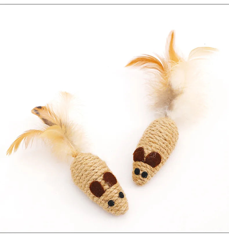 Toy With Rustling Hemp Rope Chicken Feather Toy Cat Mouse