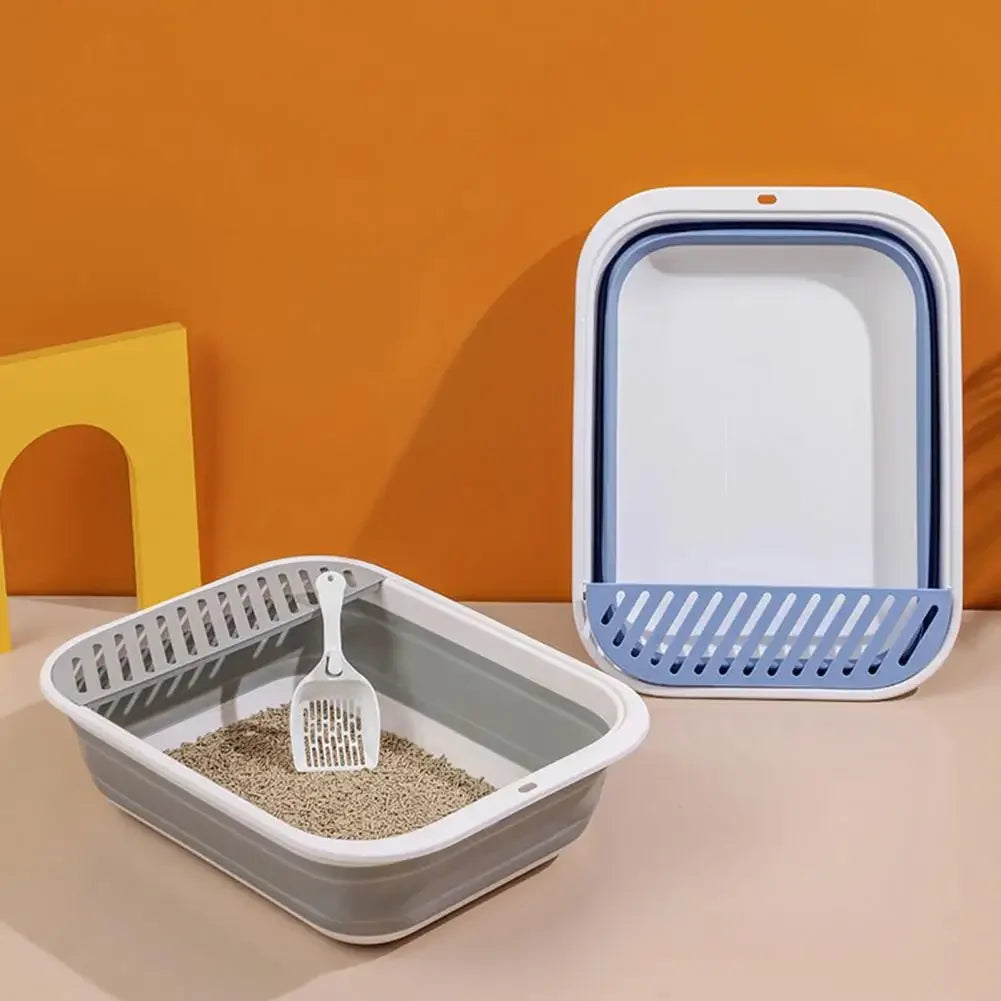 Portable Cat Bedpans Foldable Cat Toilet Large Capacity Semi-closed Pet Cat Litter Box Anti Splash Cat Tray Cleaning Bath Basin