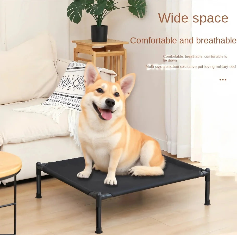 Foldable Elevated Pet Bed - Portable Camping Dog/Cat Bed with Washable Mat, Breathable Dog House for All Seasons