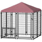 Welded Wire Outdoor Dog Kennel with 360° Rotating & 4 Levels Adjustable Bowls, Waterproof Cover, 4.6' x 4.6' x 5'