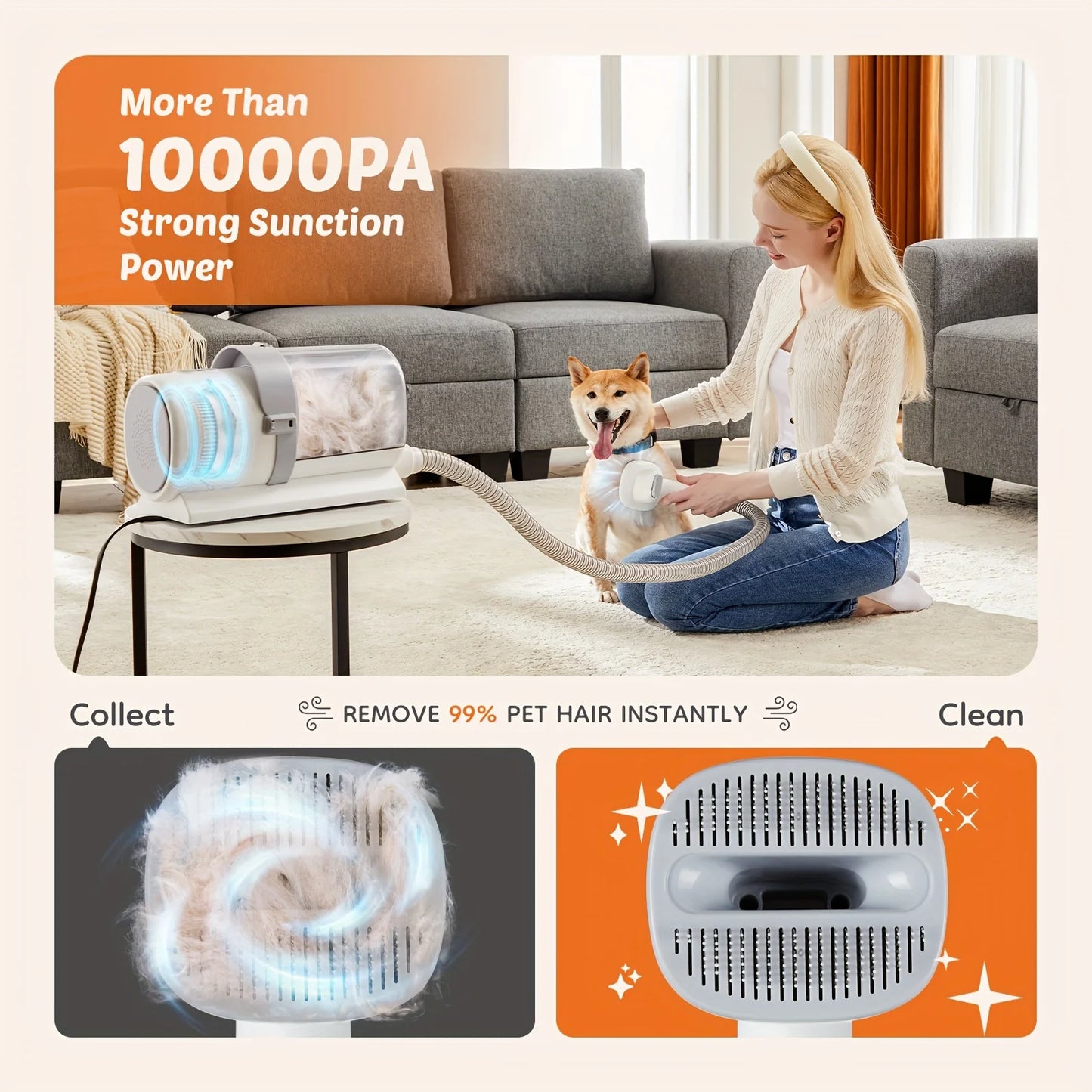 5-in-1 Dog Grooming Vacuum Kit Strong Pet Hair Removal Professional Clippers 6 Guide Combs Pet Grooming Tools for Dogs Cats