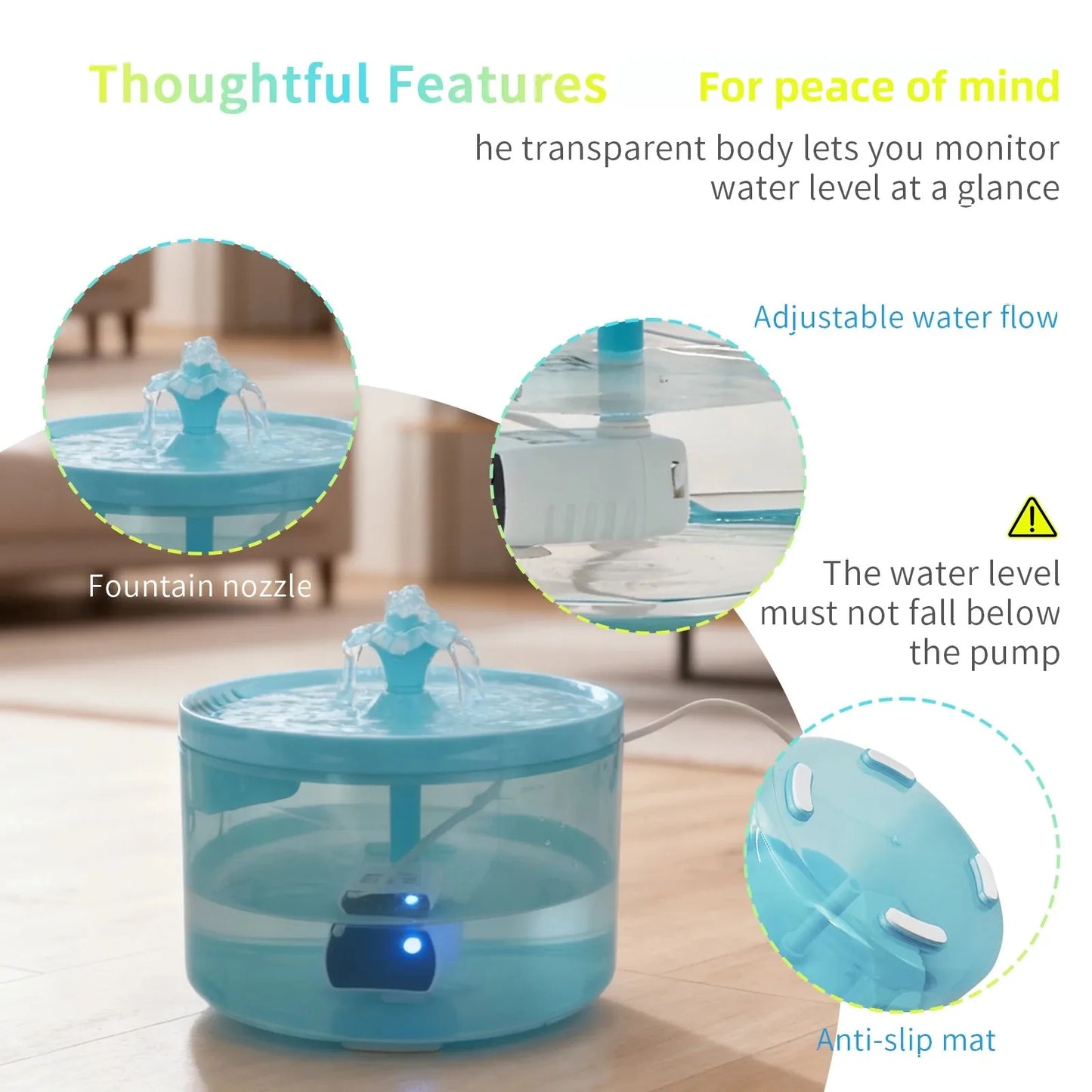 [ Ultra-Quiet ]Cat Water Fountain, 1.8L/60.87oz, Filter Pet Drinking Fountain, Fresh, USB Powered - Gift for Cats and Small Dogs