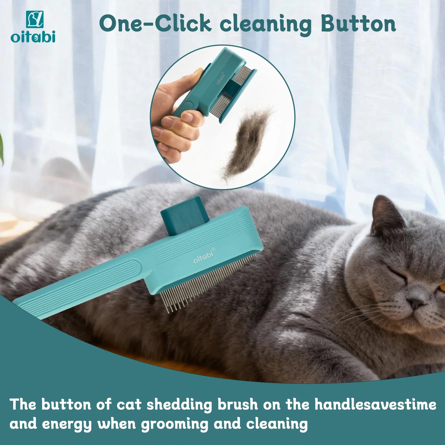 OITABI 1/2PCS Pet Hair Removal Comb One-Click Self-Cleaning Grooming Brush, De-Shedding Comb for Short & Long Hair, Pet Grooming