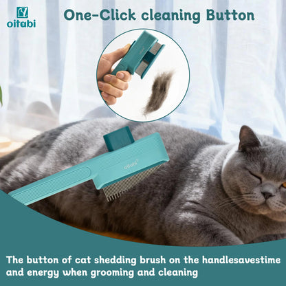 OITABI 1/2PCS Pet Hair Removal Comb One-Click Self-Cleaning Grooming Brush, De-Shedding Comb for Short & Long Hair, Pet Grooming