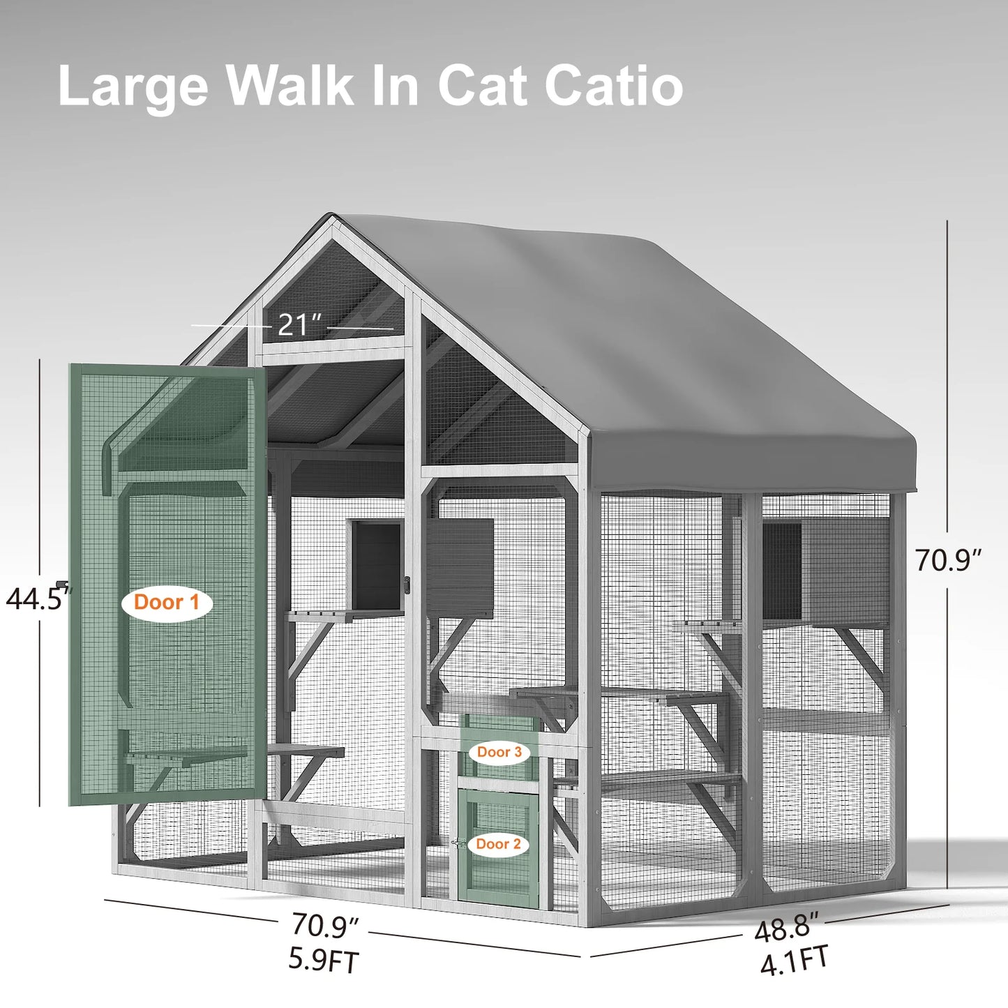 71"Catio Outdoor Cat Enclosure for Multiple Cats Large Wooden Walk in Cats House Outside Weatherproof Roof