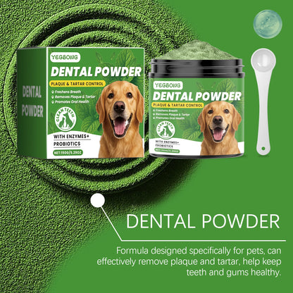 Dog tooth cleaning powder gently cleanses pet teeth, improves tartar, teeth yellowing, freshens breath, natural ingredients