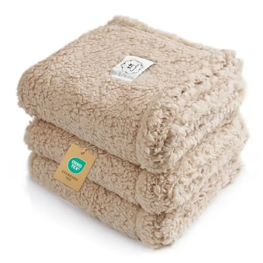 1 Pack 3 Calming Blankets Fluffy Premium Fleece Pet Blanket Soft Sherpa Throw for Dog Puppy Cat Beige Small 23" x16''
