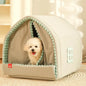 Closed Dog House with Door Curtain Winter Windproof Nest for Dogs Cats Outdoor Portable Cat Tent Dog Villa Sleep Kennel Cat Mat