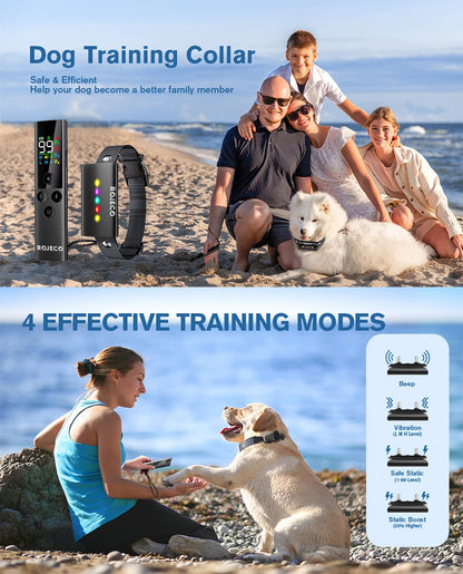 ROJECO  Dog Training Collar with Remote Control 1600FT IP67 Waterproof Electric Dog Collar For Pet Dog Bark Control Stop Collar