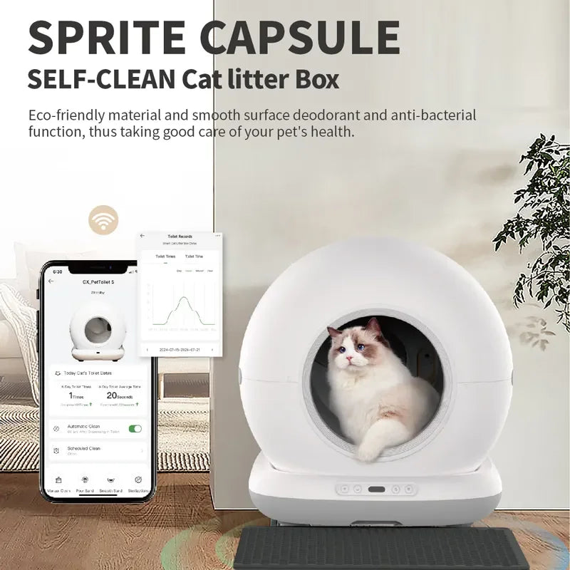 Large Capacity Automatic Cat Litter Box Self Cleaning 72L Smart Cat Toilet APP Control Extra Large Space Suitable for Big Cats