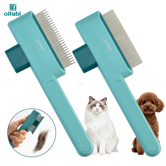 OITABI 1/2PCS Pet Hair Removal Comb One-Click Self-Cleaning Grooming Brush, De-Shedding Comb for Short & Long Hair, Pet Grooming