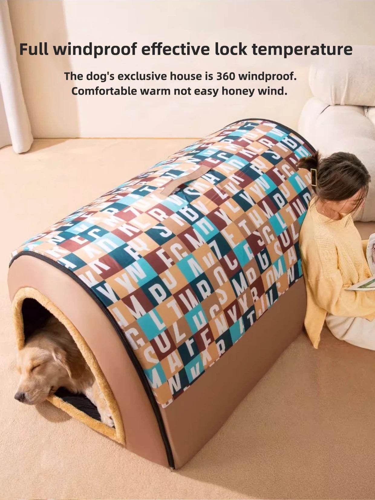 Large Dog House Winter Warm Insulated Outdoor Dog Kennel for Extra Big Dogs Weatherproof Heated Pet Shelter with Removable Roof