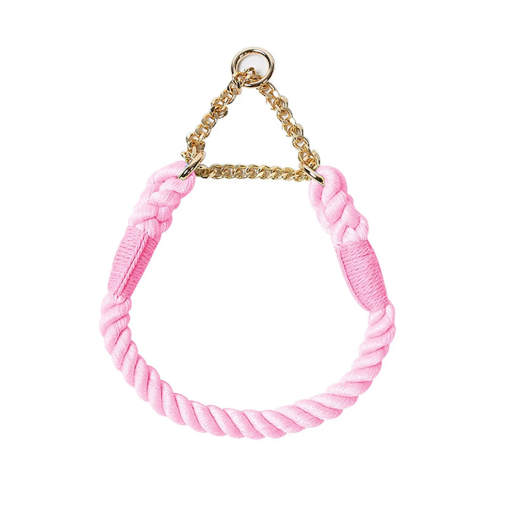Dog Collar P Chain Comfortable Cotton Dog Collars Adjustable Braided Cotton Multi-Color Rope Collar with Durable Metal Dog Chain