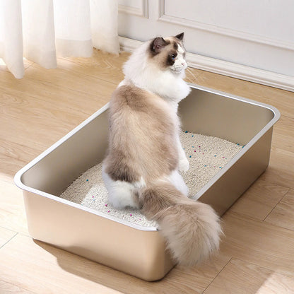 Stainless Steel Cat Litter Box For Big Cats, Household Flat Bottom Cat Litter Pan Large Metal Cat Litter Box-Easy To Clean
