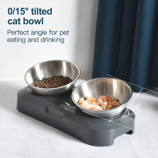 Elevated Pet Bowl 304 Stainless Steel - Adjustable Height Neck Support Large Wide Mouth Feeder for Cats and Dogs