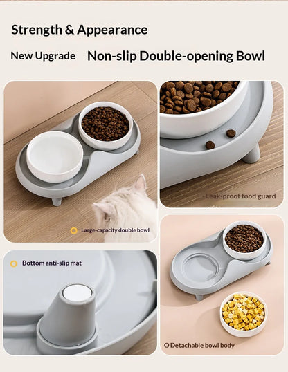 Ceramic Double Pet Bowl Elevated Design - Non-Tip Stable Large Capacity Cat Dog Food Water Dish Ant Proof Feeder
