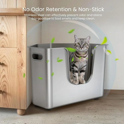Corner Metal Cat Litter Box with High Sides, One-Piece Design, Easy Clean, Non-Stick, Odor-Free for Small to Medium Cats