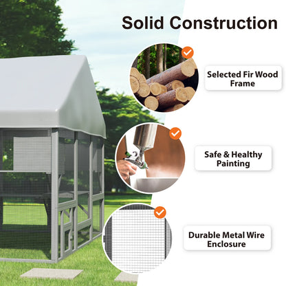 71"Catio Outdoor Cat Enclosure for Multiple Cats Large Wooden Walk in Cats House Outside Weatherproof Roof