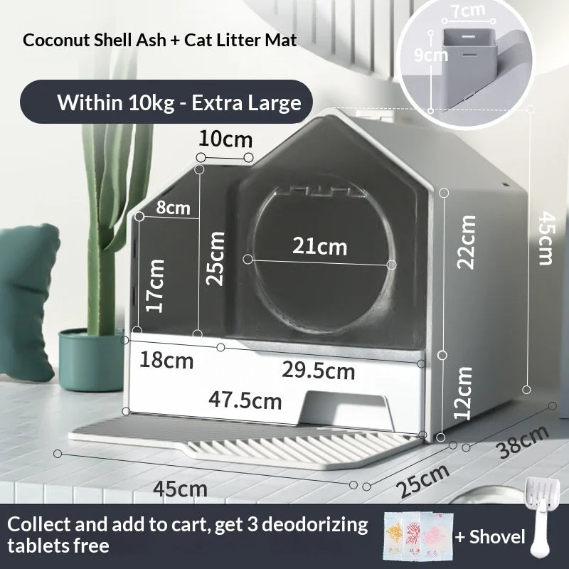 Cleaning Cat Litter Box Enclosed Cat Toilet Drawer Odor Control Large Sealed Anti Odor Chimney Vent Easy Scoop Dispenser