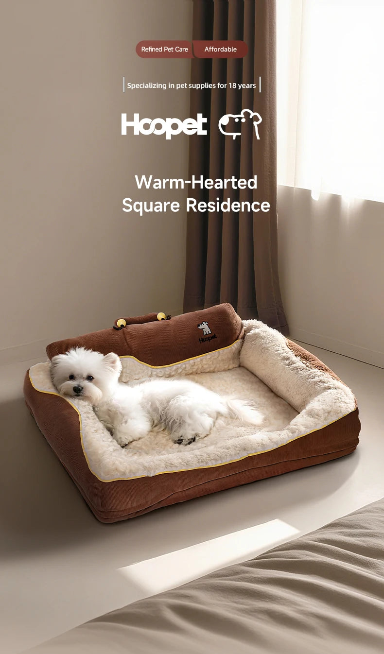HOOPET 2025 New Large Dog Bed, Winter Warm Washable Pet Bed with Thick Padding & Bolster, Comfort Security Orthopedic Mattress