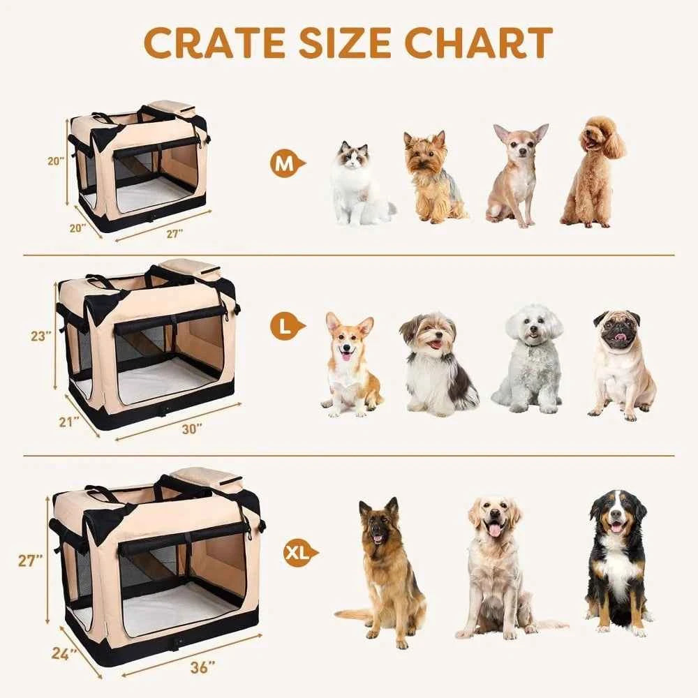 Easy Storage Foldable Soft Dog Crates Kennel 3 Door Soft Sided Travel Pet Car Carrier with Straps Mat for Dogs Cats Rabbits