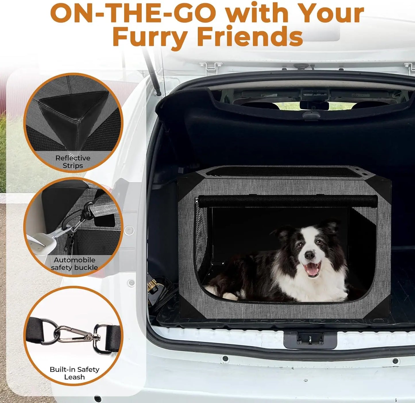 Collapsible Dog Crate for Large Dogs, Portable Pet Kennel with Chew-Proof Mesh Window (36' L x 25' W x 25', Dark Gray)