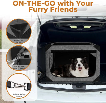 Collapsible Dog Crate for Large Dogs, Portable Pet Kennel with Chew-Proof Mesh Window (36' L x 25' W x 25', Dark Gray)
