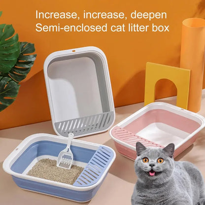 Portable Cat Bedpans Foldable Cat Toilet Large Capacity Semi-closed Pet Cat Litter Box Anti Splash Cat Tray Cleaning Bath Basin