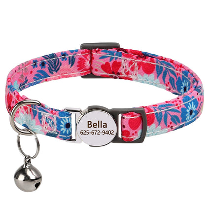 Cat Collar Free Personalized Kitten Collars Engraved Pet Puppy Name Necklace Collars Anti-lost for Cats Small Dogs Adjustable