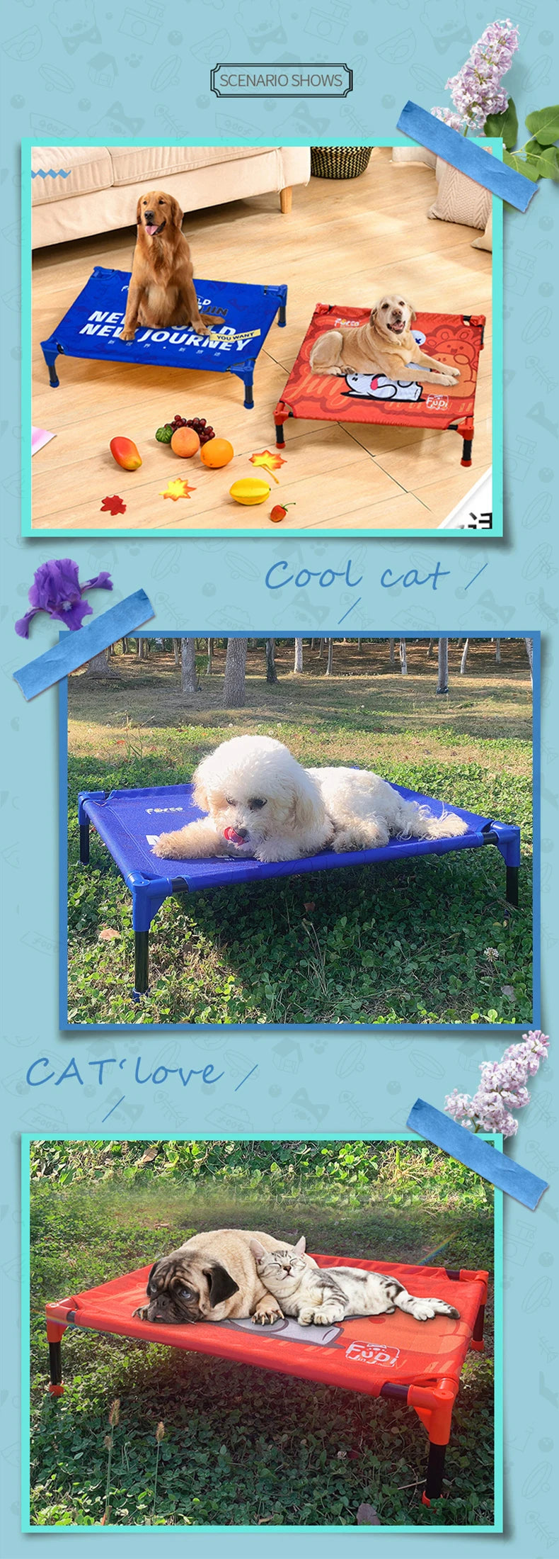 Winter Outdoor Elevated Dog Bed, Large, Medium, Small Pet Dog Bed, Portable Dog Bed for Camping or Beach Breathable Mesh Mesh