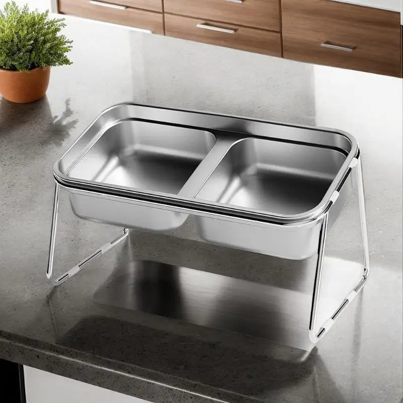 Cat Bowl Cat Food Bowl Stainless Steel Double Bowl Anti-Tip Pet Bowl Cat Eating Bowl Drinking Bowl Grain Bowl Dog Bowl