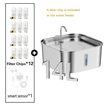 14L/7L Automatic Dog Water Fountain Stainless Steel Cat Pet Fountain with window Silent Cat Dog Water Feeder( No 5V 1A Plug