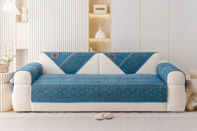 Chenille Sofa Cover Anti-slip Geometric Couch Slipcover Winter Warm ArmChair Protector for Living Room 1/2/3/4 Seater L Shaped