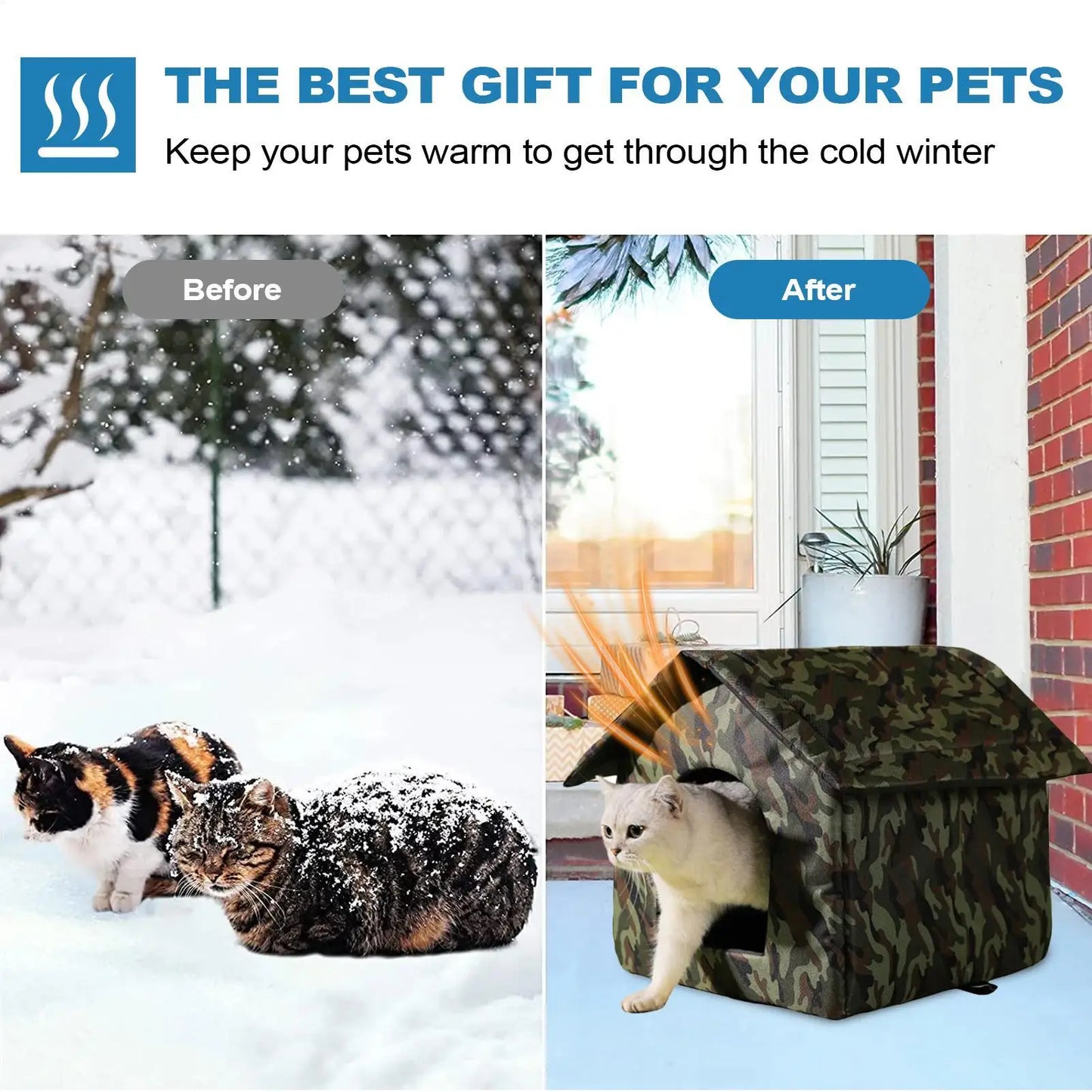 Outdoor Cat House Foldable Weatherproof Outdoor Oxford Cat Shelter Non Slip Bed Tent Hideaway Windproof Condos for Sleeping