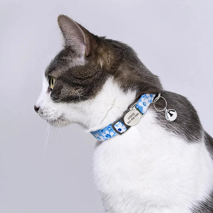 Personalized Nylon Cat Collar Quick Release Kitten Cat Collars Safety Breakaway Pet Puppy Necklace Anti-lost For Cats Adjustable
