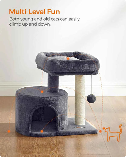 Cat Tree, Small Cat Tower with Sisal Scratching Post, Plush Condo with Padded Perch, for Small Spaces, Kittens, Smoky Gray UPCT5