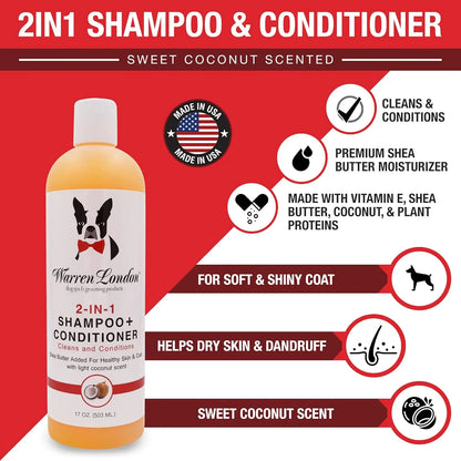 2-in-1 Pet Shampoo & Conditioner for Dogs & Cats | Soothes Dry Itchy Skin | Dandruff Control | 17oz | Made in USA