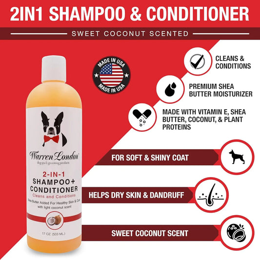 2-in-1 Pet Shampoo & Conditioner for Dogs & Cats | Soothes Dry Itchy Skin | Dandruff Control | 17oz | Made in USA - Pet Suppie