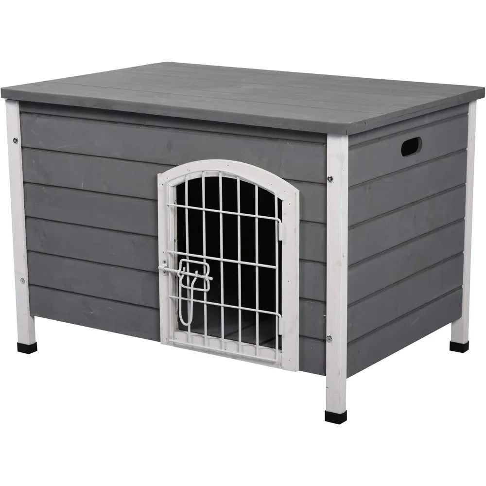 31" L Wooden Decorative Dog Cage Kennel Wire Door with Lock Small Animal House with Openable Top Removable Bottom Grey