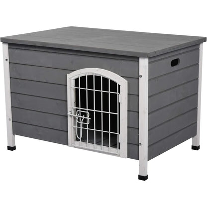 31" L Wooden Decorative Dog Cage Kennel Wire Door with Lock Small Animal House with Openable Top Removable Bottom Grey